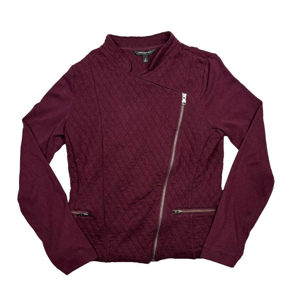 Banana Republic Moto Jacket Womens Medium Burgundy Quilted Knit V/309643 M